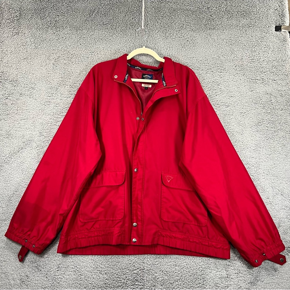 Callaway Golf Jacket Sueded Microfiber Red Multi Pocket Men Size XL